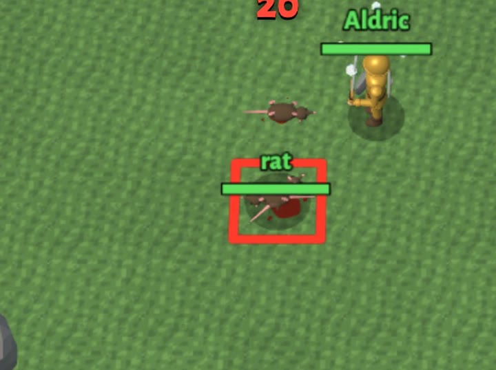 A knight with a sword and shield fighting rats in the fields